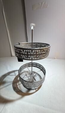 Two-Tier Metal Fruit Basket with Decorative Design
